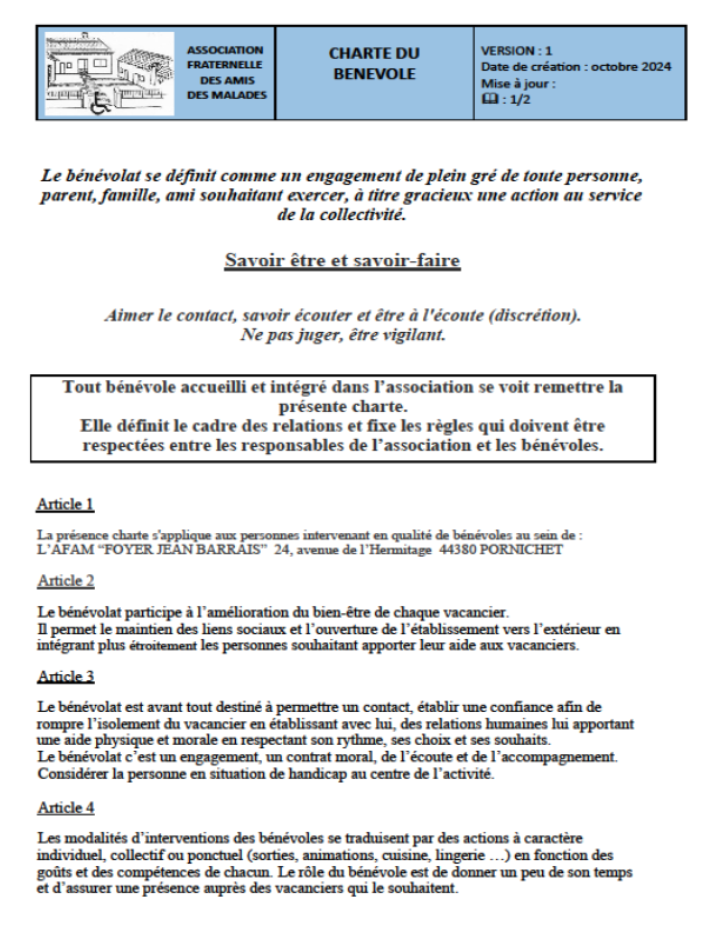 Charte du bénévole
