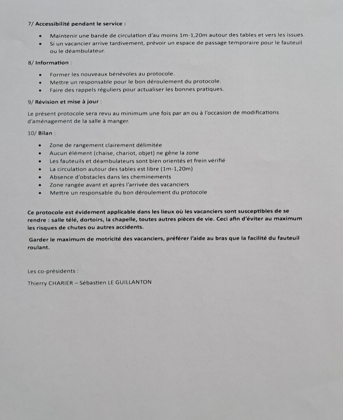 Protocole : rangement des fauteuils roulants et déambulateurs